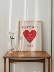 1 pièce Bienvenue à tous ! Matériau imprimé, affiche de diversité et d'inclusion, cœur rouge vif sur fond beige, transmettant le message "Tout le monde est le bienvenu". Décoration pour conseiller scolaire, art mural pour salle de thérapie, encadré ou non encadré - Affiche de citation - Voir 2