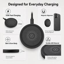 RAYDONIXLIPPOR 15W Magnetic Wireless Charger, Compatible With Phone 17/16/15/14/13/12 Series And Earbuds 4/3/2/Pro, Ultra-Thin USB-C Fast Charging Pad, Compact Portable Wireless Charging Disc, Lightweight ABS Magnetic Charger, Suitable For Desk, Bedside, Travel, White And Black Available (Includes Charging Cable) - Multicolor - View 4