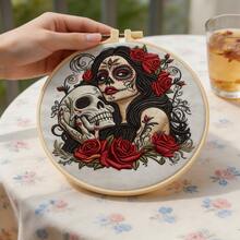 Adult Beginner Complete Gothic Embroidery Starter Kit For Decoration - Skull Rose Women's Face Pattern And Threads, Includes Embroidery Hoop, Instructions, Colorful Threads And Needles - 7.87x7.87 Inch Canvas, DIY Craft Project - Girl Skeleton - View 11