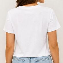 Playera para mujer con rosas y lazos, camiseta manga corta estampada, cuello redondo, casual femenina para outfit diario y ocasiones - Blanco - Ver 3