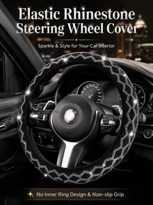 Bling Rhinestone Steering Wheel Cover - Elastic No Inner Ring Design With Plush Lining, Anti-Slip & Universal Fit For Cars, SUVs, Trucks - Fashionable Car Interior Accessory - A - View 11