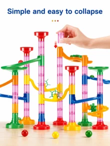Juego de 74 piezas de bloques de construcción de laberinto para niños - Incluye sistema de pista de carreras de bolas, juego de laberinto y componentes de construcción de pistas complejas. Juguete educativo STEM interactivo para padres e hijos en interiores - Regalo de cumpleaños ideal para niños y niñas de 3+ años (Colores y estilos de accesorios aleatorios) - Multicolor - Ver 7