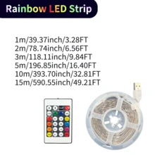 1入夢幻色RGB LED燈條，多色同步顯示，15種動態模式，24鍵紅外線遙控器，5V USB供電，自黏式燈條，適用於客廳照明、派對與展示架裝飾 - 24-Key 5050 Dream Color - 查看 2