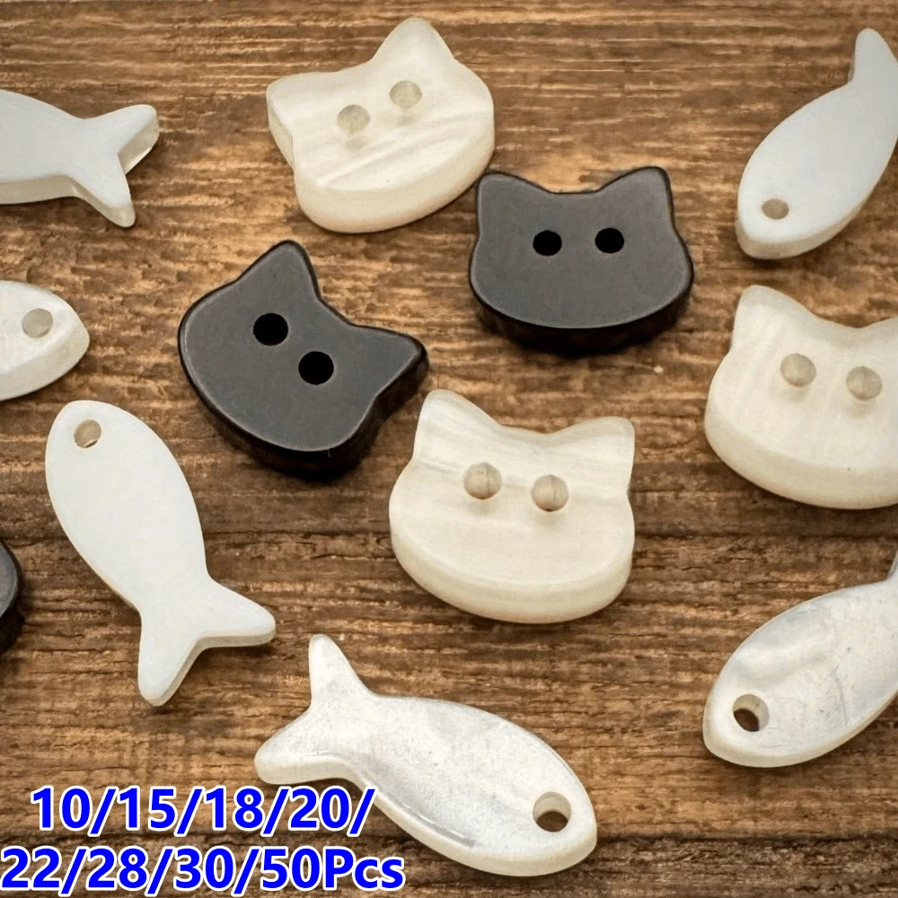 10/15/18/20/22/28/30/50Pcs Cute Resin Buttons - Detachable Cat And Fish Bone Shirt Decorations