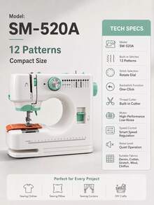 SOKANY High-End Household Electric Sewing Machine, Green, Dual Needle Dual Thread, Automatic Winding 12-Stitch Overlock, Metal Needle Head, Adjustable Speed, One-Touch Reverse Sewing, With Lighting, Suitable For Home Use, Handmade DIY, Holiday Gift - Mint Green - View 3