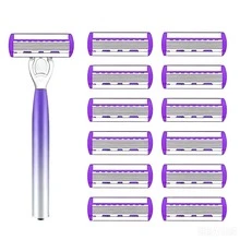 Ensemble de rasoir en acier inoxydable de haute qualité pour femmes, épilation lisse, proche et confortable, avec des lames de rasoir tranchantes et durables et des têtes de rasoir remplaçables pratiques. Options rechargeables : 3/6/9/12/18 - Multicolore - Voir 9