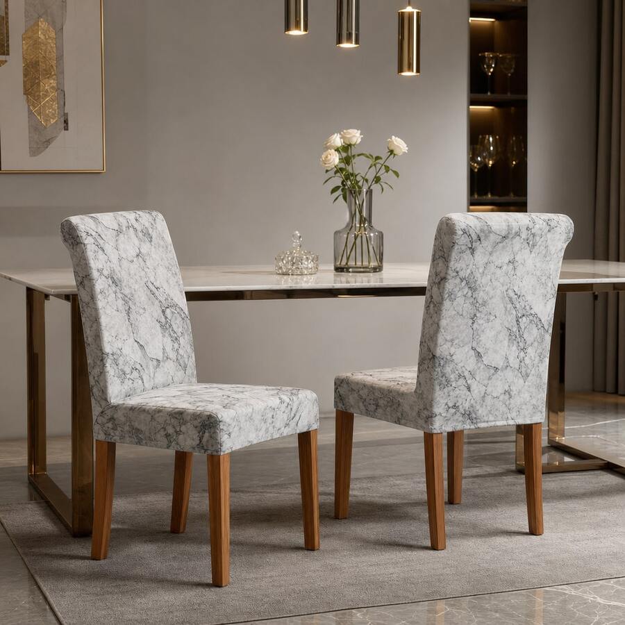 Set Of 2 Chair Covers With Plant, Flower And Animal Print, Elegant High-End Design, Versatile For Interior Decoration And Home Use - Grey - View 1