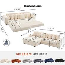 [NEW ARRIVED] [VIDEO PROVIDED] 110.75" Modular L Shaped Sofa Corduroy Fabric Sectional Couch With A Movable Footstool Cup Holders Bring 8 Throw Pillows Side Pocket Unfold Into A Bed Beige - Beige + Upholstered + Wood+Fabric + 4 Seat + Modern1 - View 2
