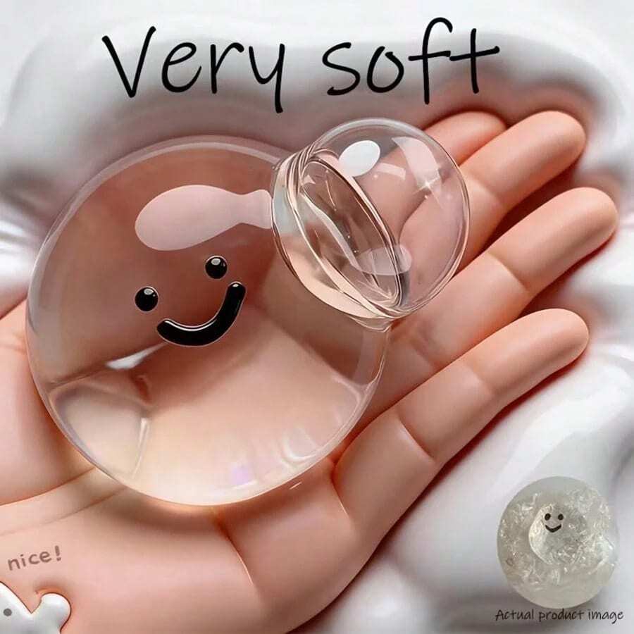 1pc Cute Smiling Face Transparent Crystal Maltose Slow Rebound Squeezable Stress Relief Toy, Portable Mini, Suitable For Children And Adults, Also As Classroom Reward, Office Gift, Birthday Party Gift Or Holiday Gift