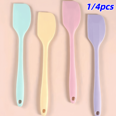 4pcs/1pc Cream Spatula Silicone Material Mayonnaise Small Spatula, Butter Scraper Baking Tools, Nordic Color Multi-Color Silicone One-Piece Small Scraper, Silicone Scraper, Heat-Resistant Non-Stick Small Scraper, Easy To Clean, Suitable For Home, Restaurant, Dessert Shop, Kitchen Baking Tool Set