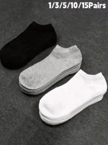15/10/5/3/1 Pairs Men's Simple Solid Color Low-Cut Moisture-Wicking Breathable Invisible Socks Suitable For All Seasons - Multicolor - View 1