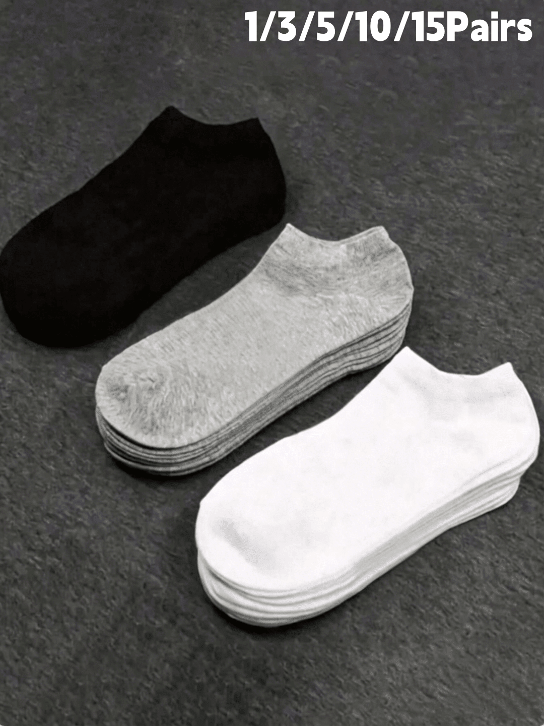 15/10/5/3/1 perechi de șosete invizibile pentru bărbați, simple, de culoare uni, tăiate jos, cu absorbție a umidității și respirabile, potrivite pentru toate anotimpurile