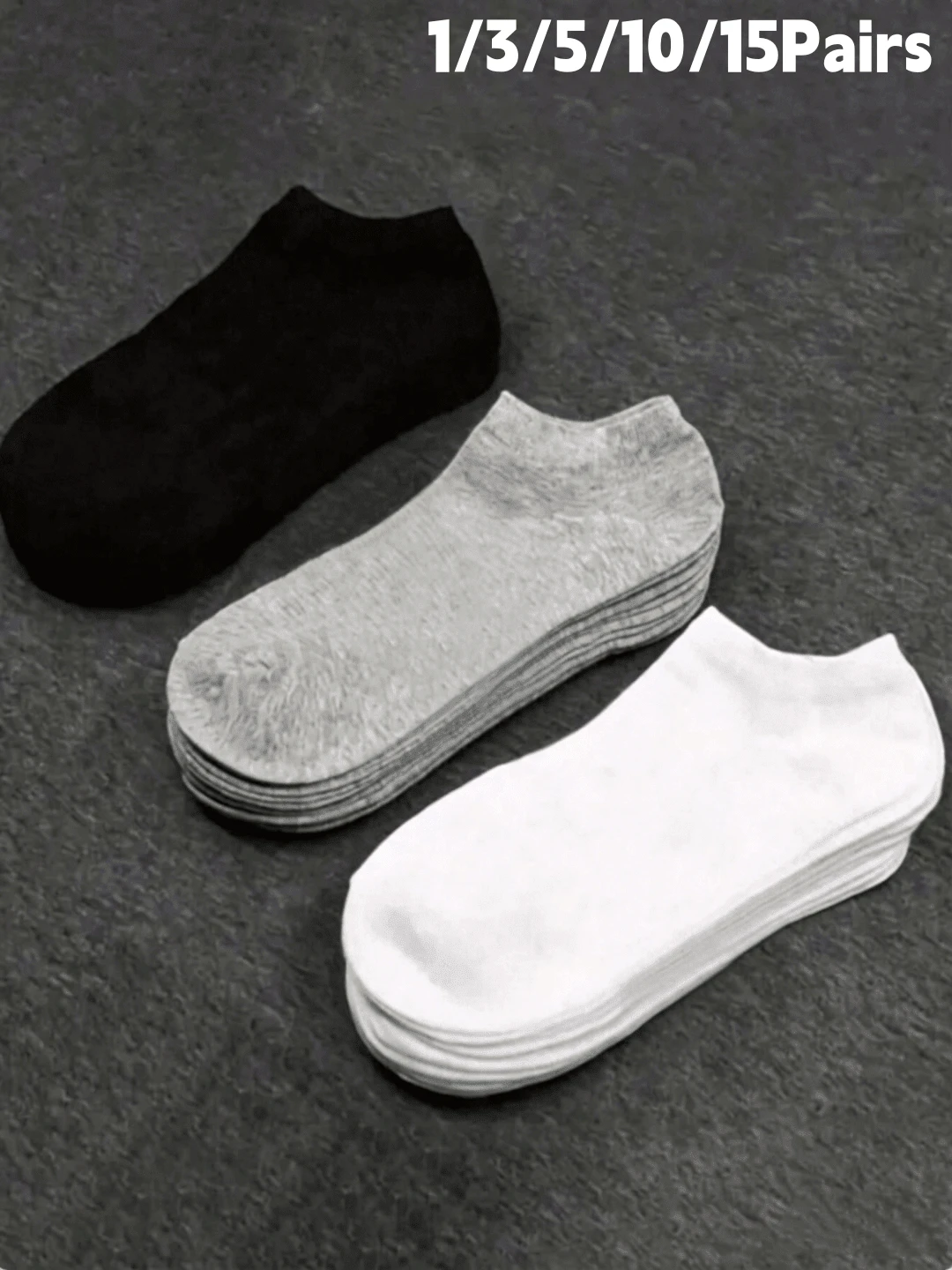 15/10/5/3/1 Pairs Men's Simple Solid Color Low-Cut Moisture-Wicking Breathable Invisible Socks Suitable For All Seasons - Multicolor - View 1