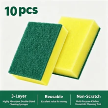 10pcs Double-Sided Durable Scratch-Free Super Absorbent Cleaning Sponges, Kitchen Dish Washing Pads, Home & School Cleaning Supplies - 10pcs - View 9
