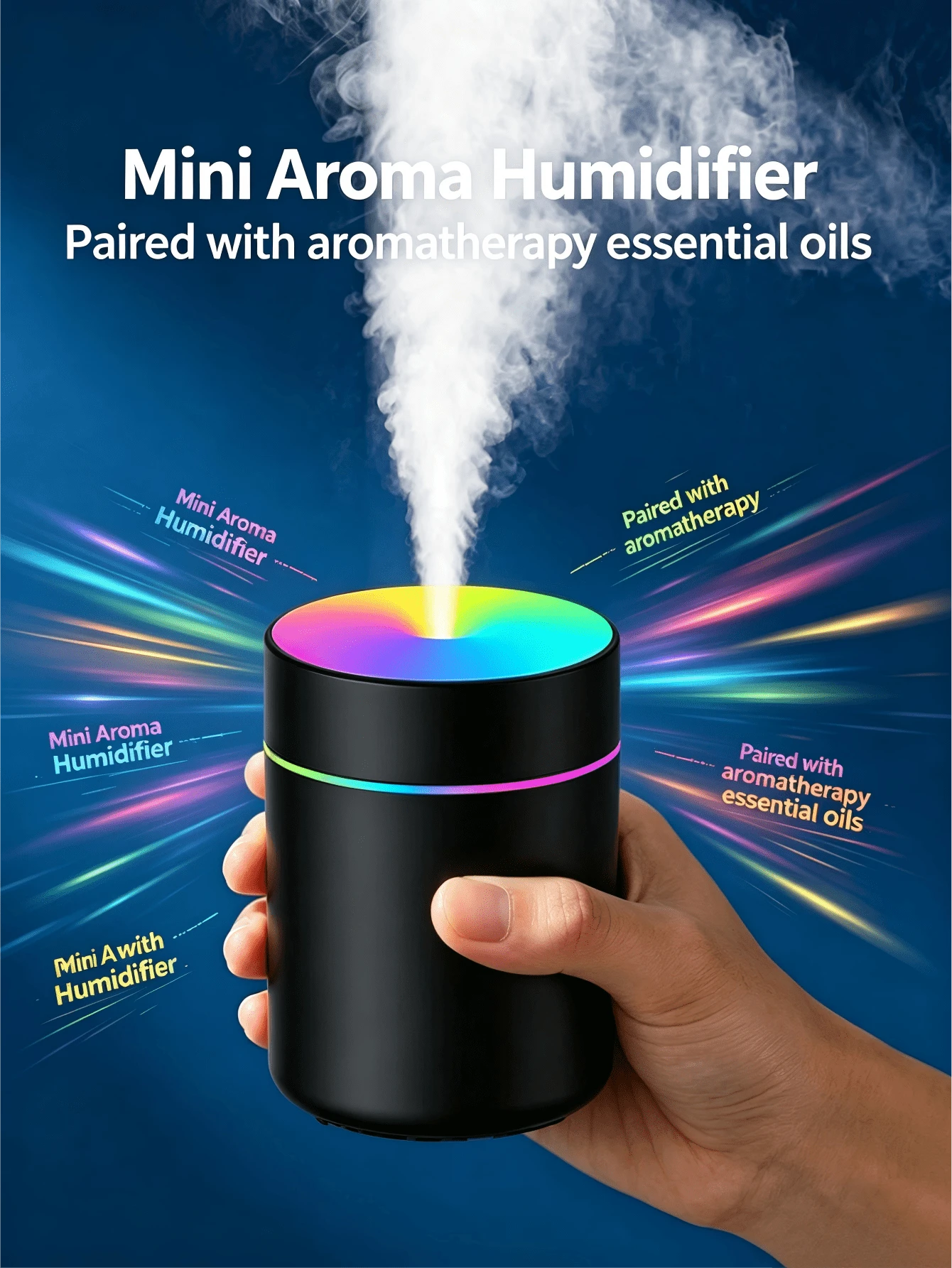 Mini Aromatherapy Humidifier, USB Powered With Color LED Lights, Aromatherapy Diffuser, Portable And Quiet, Suitable For Home, Office, And Room Use. - Multicolor - View 1