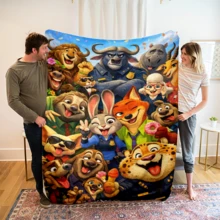Disney 1件裝花卉煙火 Judy Hopps、Nick Wilde 迪士尼動物方舟全明星主題法蘭絨印花毯，空調蓋毯 - 100% 聚酯纖維針織絎縫毯，數位印花 - 舒適床品適用於四季，適合午睡、露營、旅行 - 給朋友和家人的理想禮物，舒適法蘭絨毯 - 多種尺寸可選，超柔軟，適用於沙發/床，四季必備，適合在沙發上日常放鬆 - 彩色 - 查看 1