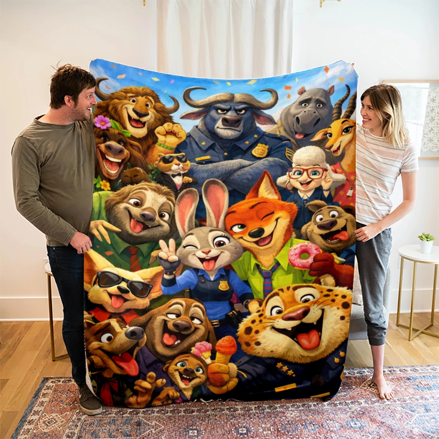 Disney 1件裝花卉煙火 Judy Hopps、Nick Wilde 迪士尼動物方舟全明星主題法蘭絨印花毯,空調蓋毯 - 100% 聚酯纖維針織絎縫毯,數位印花 - 舒適床品適用於四季,適合午睡、露營、旅行 - 給朋友和家人的理想禮物,舒適法蘭絨毯 - 多種尺寸可選,超柔軟,適用於沙發/床,四季必備,適合在沙發上日常放鬆 - 彩色 - 查看 1