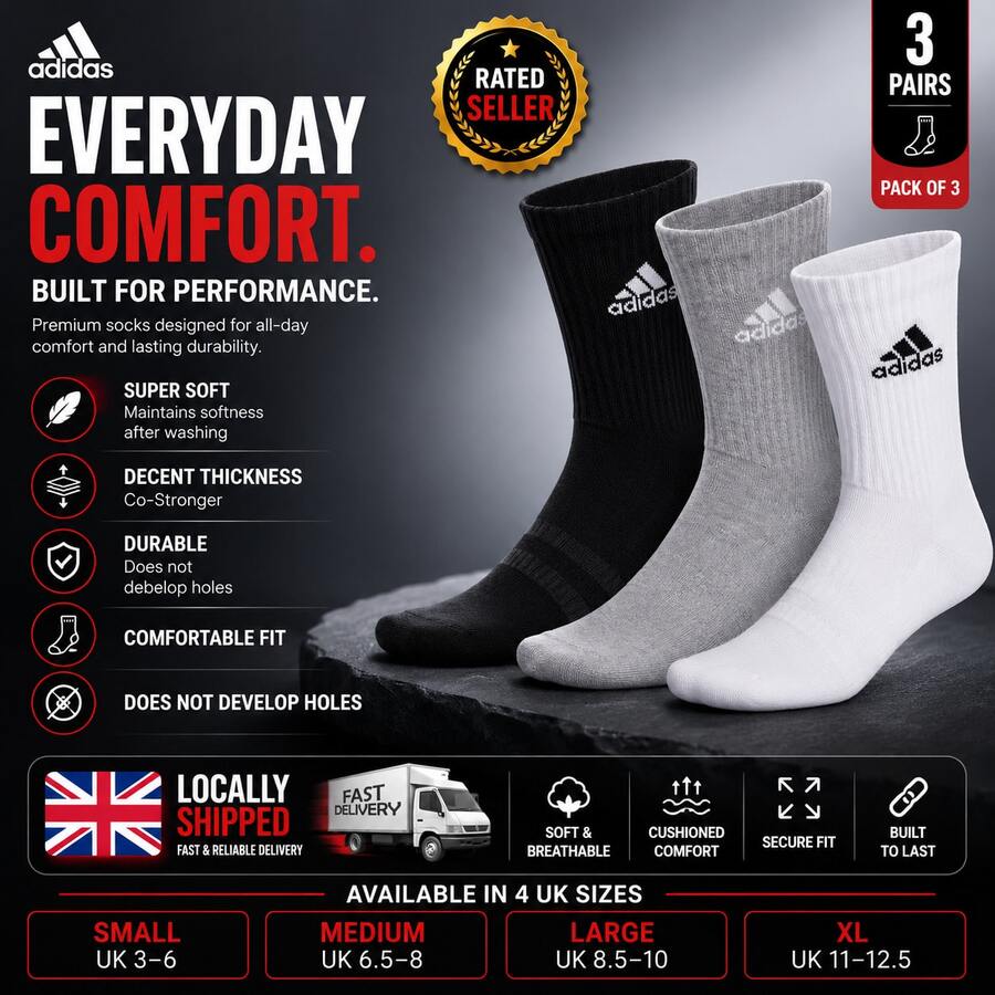 Adidas Crew Socks White 3 Pairs - Black - View 1