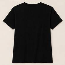 Playera mujer libros y flores, camiseta estampada de manga corta, blusa casual de algodón, cuello redondo para lectoras, escuela y uso diario - Negro - Ver 5