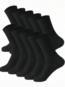 1/5/10 pares de calcetines de media caña de unicolor para hombre/mujer, aptos para uso diario - Negro - Ver 1