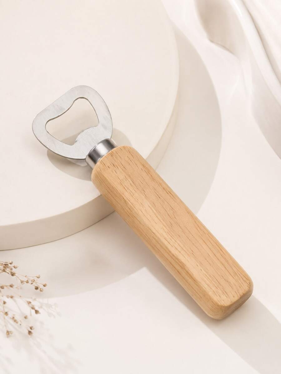 Wooden Handle Stainless Steel Bottle Opener, Manual Beverage Cap Opener With Ergonomic Grip, Handy Kitchen & Dining Tool For Home, Restaurant & Gathering Use - View 1