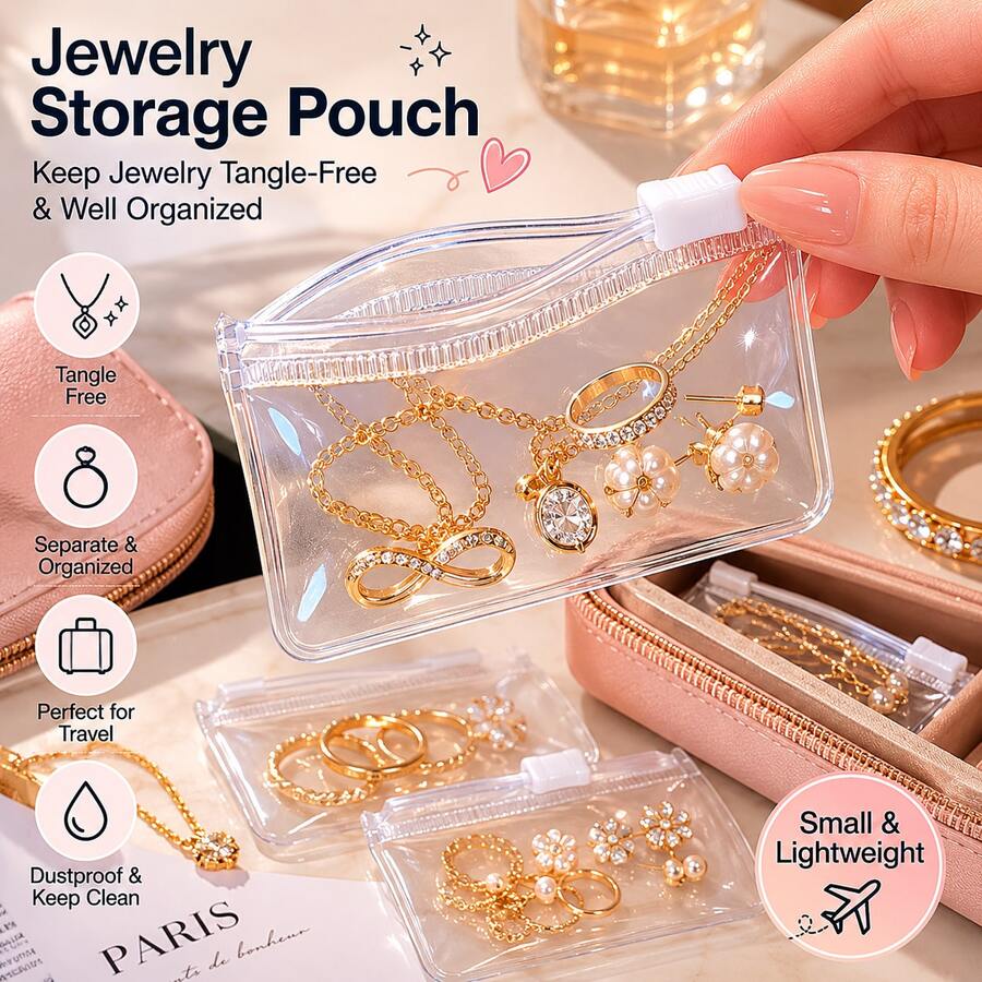 1/5/10/20/50PCS Clear Reusable Jewelry Organizer Bags, Transparent Storage Pouches For Rings, Earrings, Necklaces & Bracelets, Portable Travel Jewelry Case, Daily Storage Organizer, Gift For Women, Mother's Day, Christmas Essentials