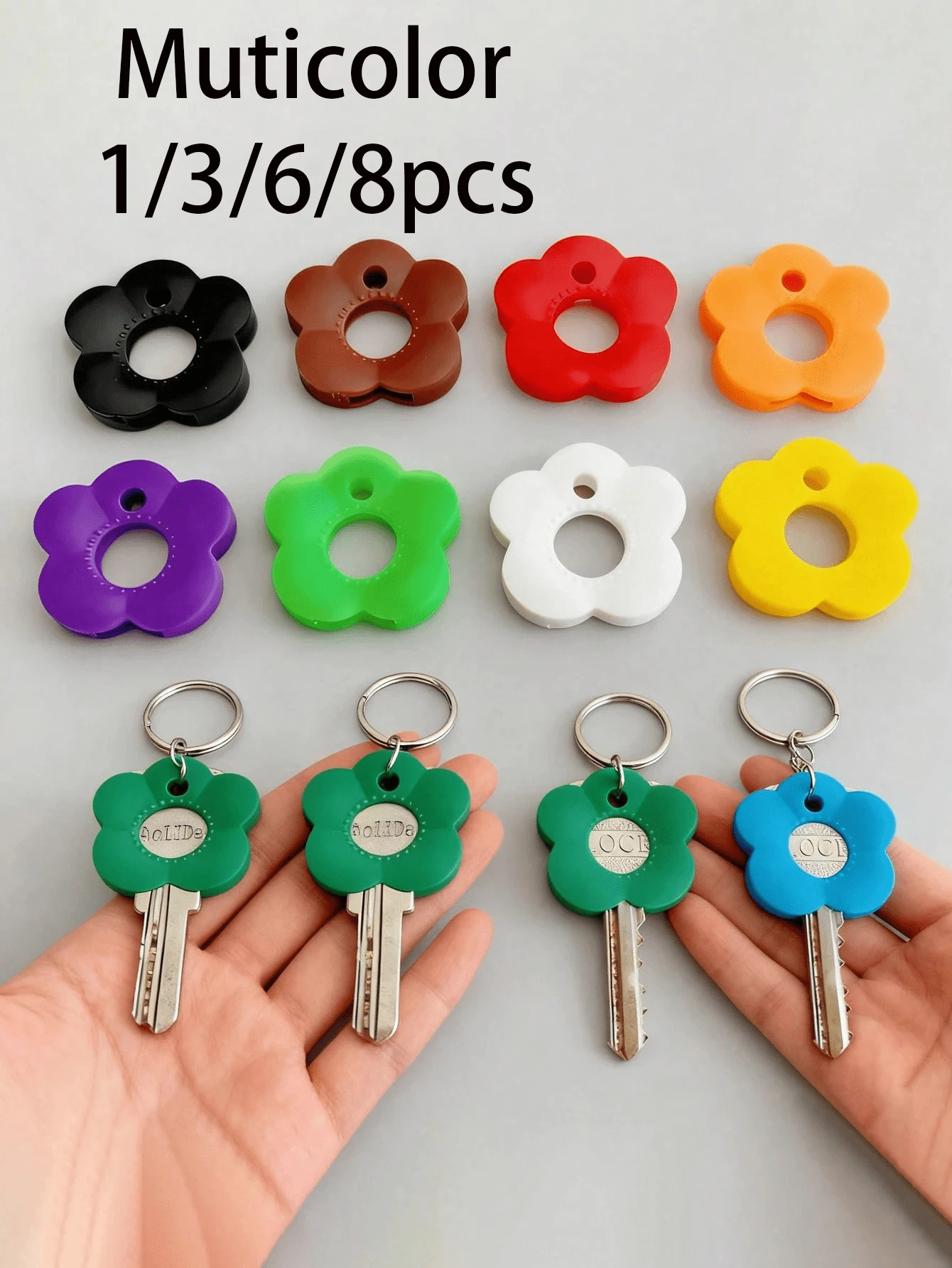 1/3/6/8 piezas Teclas de Flores Coloridas - Cubiertas de Teclas Codificadas Duraderas y Coloridas Adecuadas para Teclados de Hogar/Oficina; Se Ajustan a la Mayoría de Tamaños de Teclas; Teclas de Tacto Suave con Etiquetas de Identificación para Fácil Reconocimiento de Teclas; Organizador de Teclas Fácil de Instalar.