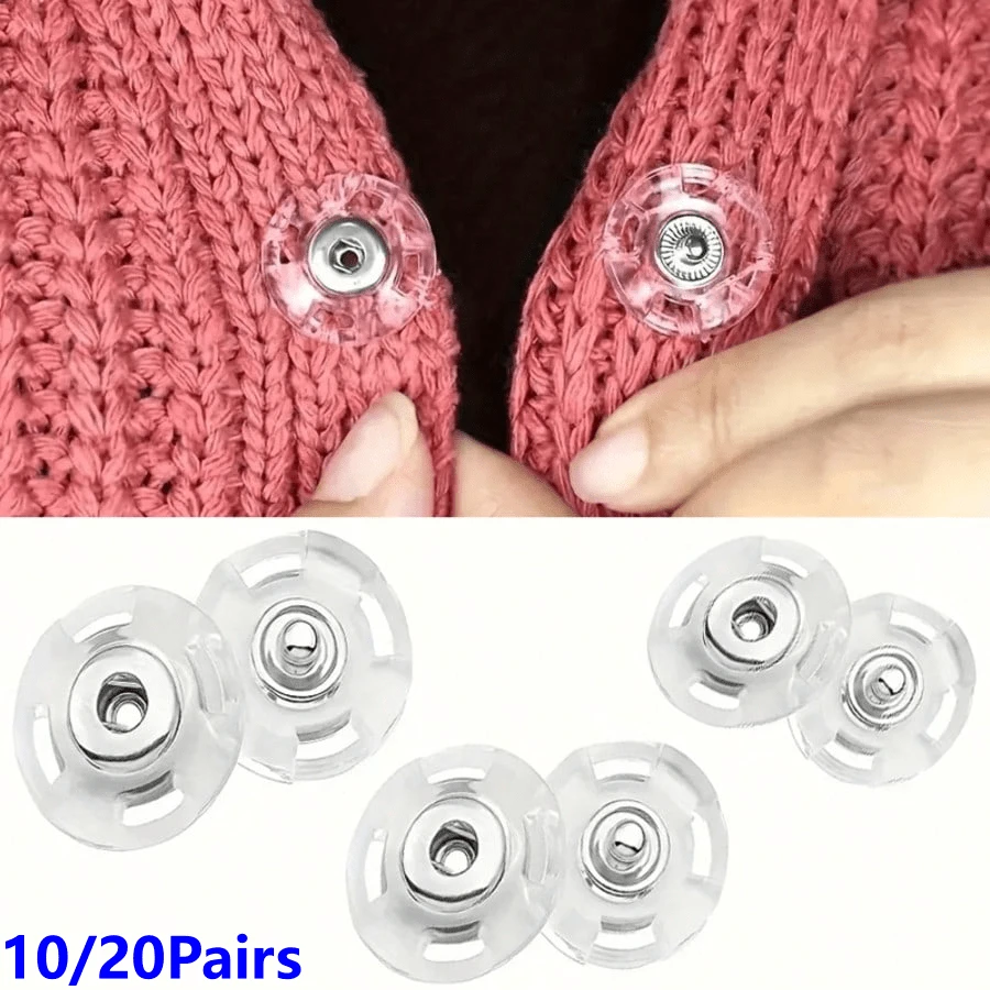 10/20Pairs Transparent Snap Buttons For Knitted Garments - Invisible Sewing Fasteners For Cardigans/Coats, Handmade DIY Sewing Accessories