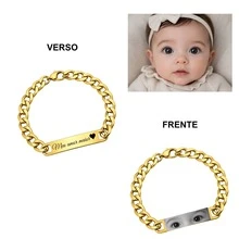 Adult Bracelet With Baby Look + Personalized Phrase, Free Engraving, Gift, Silver & Gold - 金色正面和背面 01 - 查看 2