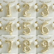 1 Set Large Light Gold Number Foil Balloons With Colorful Plush Balls, Platinum Number Birthday Balloons, Suitable For Birthday Party Decoration, Shower, Gathering (Self-Adhesive Plush Balls, Random Color) - Light Gold - View 10