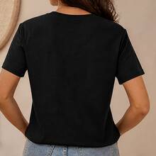 Playera mujer con bola disco retro, camiseta estampada de manga corta, blusa casual de algodón, cuello redondo para fiesta, concierto y diario - Negro - Ver 3
