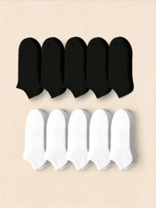 10/5/3/1 Pair Men's Black & White Invisible Summer No-Show Socks, Simple, Practical & Multi-Functional Basic Ankle Socks For Women - Black and White - View 2