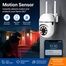 BoyKeep 1 pieza Cámara de inalámbrica para exteriores, vigilancia de domo completo 360°, detección de humanos con IA, visión nocturna a color, paneo 355° e inclinación 90° - Blanco - Ver 6