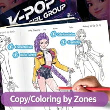 1pc K-Pop Adult Stress Relief Coloring Book, Cute Anime Character Line Art Tracing Book, Office Break And Daily Leisure Relaxation Art Book - Multicolor - View 8