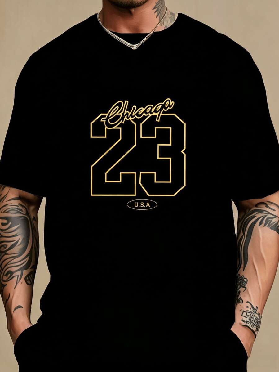 Men's Cotton T-Shirt, Personality Print, Casual Outgoing, Short Sleeve, Soft Breathable, For Basketball Fishing Outdoor Gift For Husband.