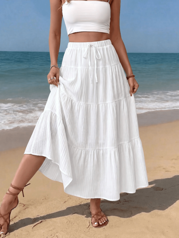 Women's Solid Color Elastic Waist Layered Casual Elegant A-Line Skirt, Holiday Office Daily Date Travel All Seasons White