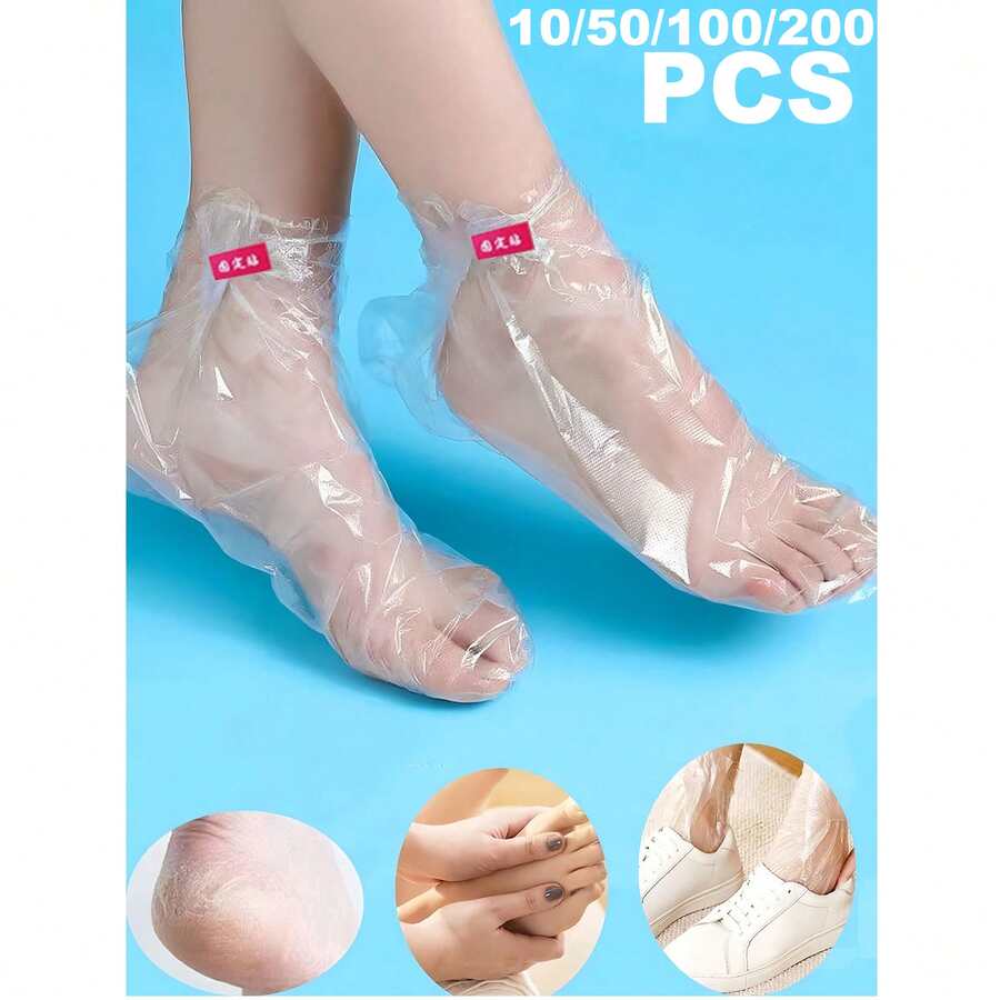 10/50/100/200PCS Tất mặt nạ chân nhựa dùng một lần, bọc bảo vệ chân dưỡng ẩm chống nứt, màng bọc chăm sóc chân trong suốt mềm mại cho kem dưỡng thể, spa làm móng tại nhà, dưỡng ẩm qua đêm, du lịch, nhà bếp, phòng tắm, đồ dùng gia đình
