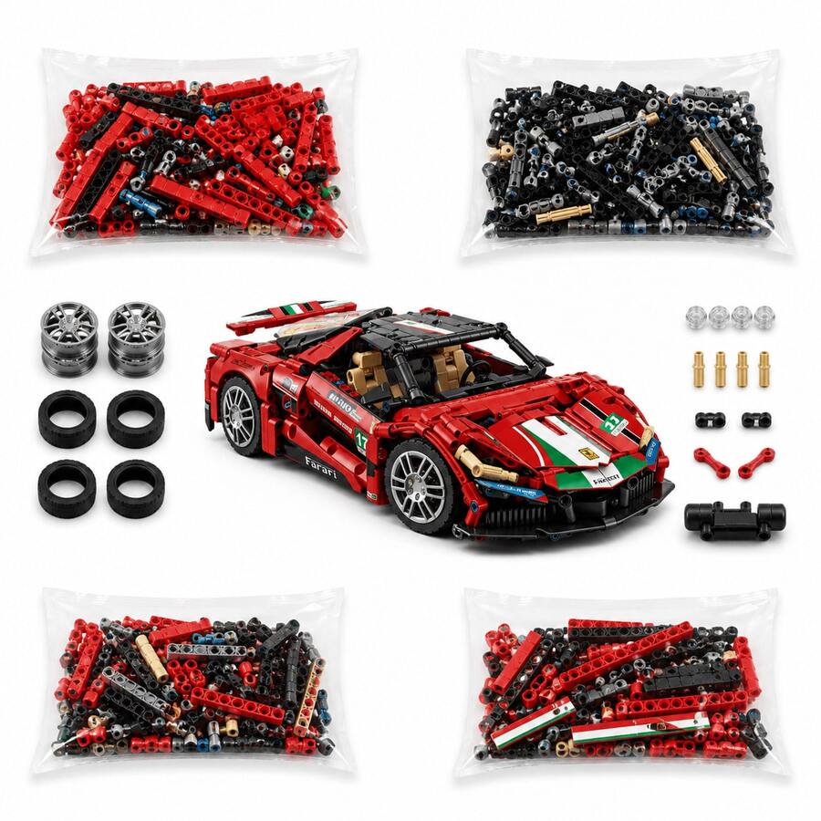 T2017/S6-B030 Bloco Montar Carro Esportivo Vermelho Miniatura Realista - Multicolorido - Visão 1