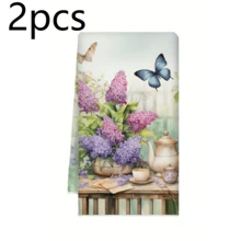2 Packs Floral Kitchen Towels: Lavender & Butterfly Designs. Absorbent, Quick-Dry, Lint-Free Polyester Microfiber, Machine Washable. Perfect For Cleaning, Drying Dishes & Vintage Garden Decor. - Multicolor - View 19