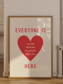 1 pièce Bienvenue à tous ! Matériau imprimé, affiche de diversité et d'inclusion, cœur rouge vif sur fond beige, transmettant le message "Tout le monde est le bienvenu". Décoration pour conseiller scolaire, art mural pour salle de thérapie, encadré ou non encadré - Affiche de citation - Voir 3