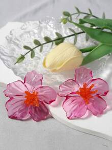 1pc Summer Fresh Transparent Exaggerated Mori Style Floral Geometric Transparent Earrings - Multicolor - View 2