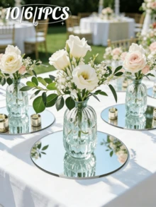 10/6/1pcs Round Mirror Tray Decor, 12 Inch Flat Round Mirror Tray, Tabletop Decorative Mirror Tray, Wedding Party Tabletop Decorative Mirror Candle Tray - Multicolor - View 1