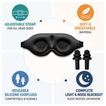 3D Blackout Sleep Mask With Earplugs, Thick Soft Sleep Eye Mask For Men Women, Memory Foam Light Blocking Eye Cover With Adjustable Strap For Deep Sleep, Travel Airplane Nap Night Shift Home Use, Comfortable Sleep Aid Eye Shade - Multicolor - View 4