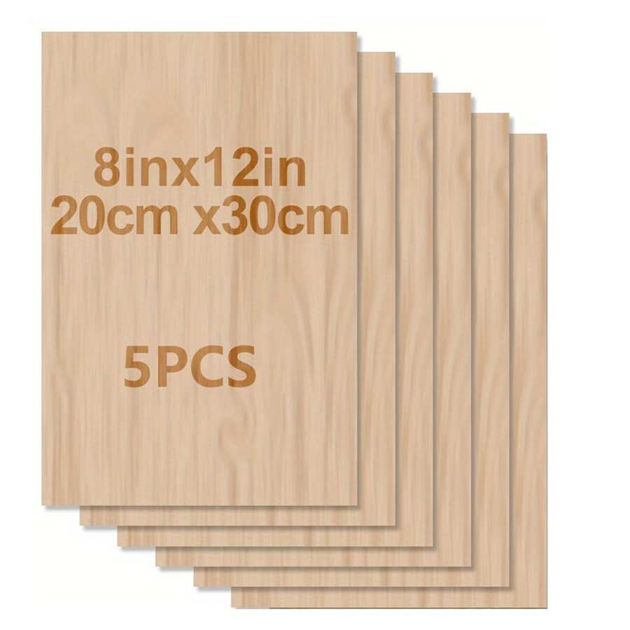 10片/5片空白工艺板 - 12 x 8英寸 - 2毫米厚胶合板,表面光滑 - 未加工的矩形木板,适用于激光切割、木刻、建筑模型制作、染色 - 彩色 - 查看 1