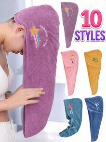 1-10件女用乾髮帽，加厚珊瑚絨吸水三角帽，卡通刺繡乾髮巾，洗澡帽髮帽，美髮產品與配件，返校旅行度假必備，女用髮飾 - 彩色 - 查看 3