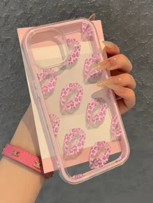 1pc Pink Narrative Pink Lip Print Personalized Minimalist Full Coverage TPU Shockproof Phone Case Compatible With Apple 17 16 15 14 13 12 11 Pro Max Air And Series - Multicolor - View 2
