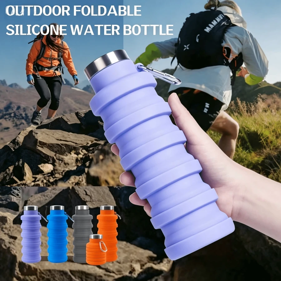 16Oz Collapsible Silicone Water Bottle, Reusable Foldable Travel Cup With Carabiner, Perfect Father'S Day Gift,Leak-Proof Portable Drinking Cup For Hiking, Camping & Sports - 彩色 - 查看 1