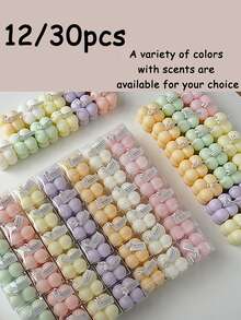 12/30pcs Mini Aromatherapy Cube Candles - Suitable For Valentine's Day Or Any Occasion - Paraffin, Glitter Decoration Ideal Holiday Gift - Multicolor - View 1