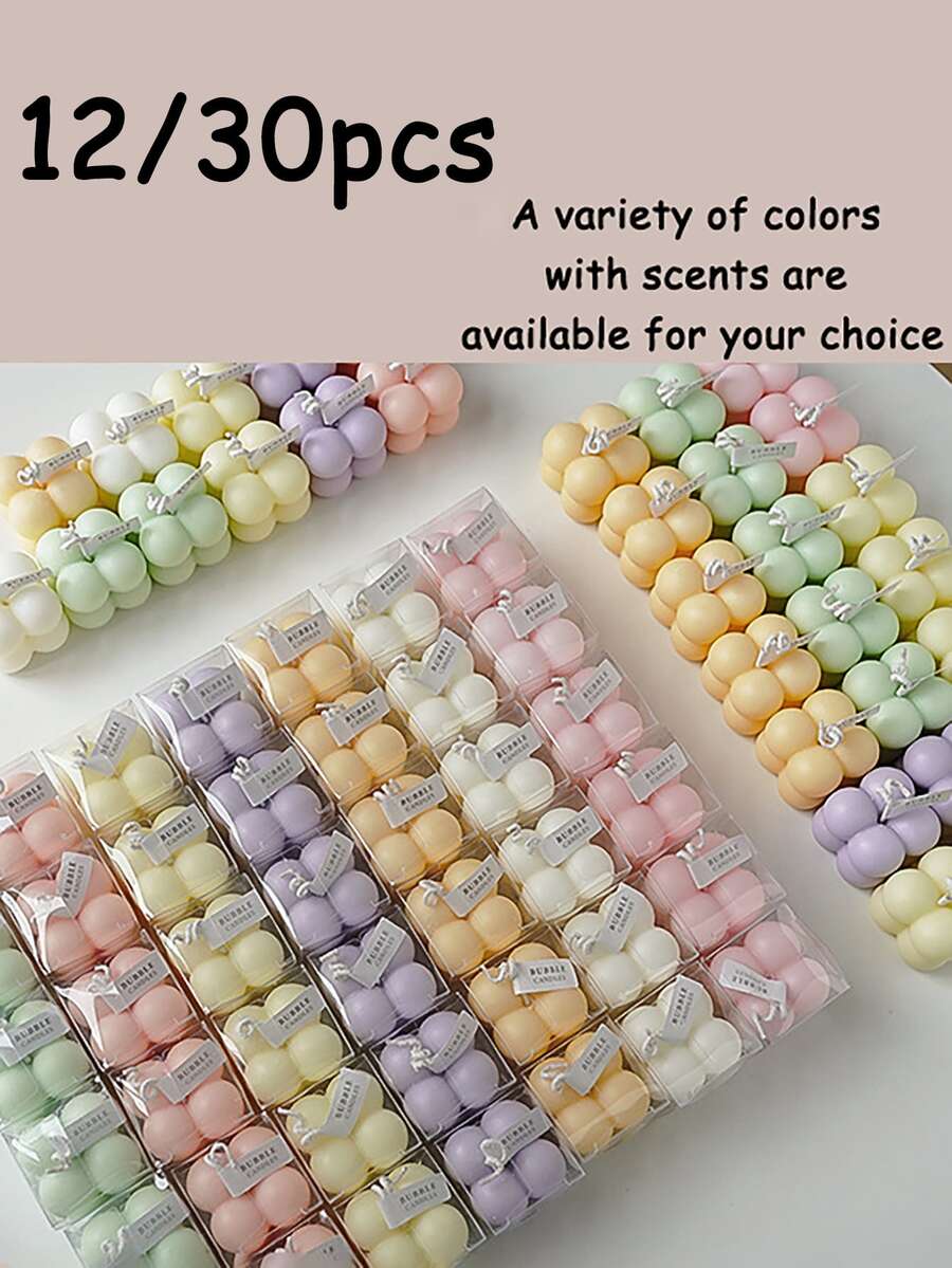 12/30pcs Mini Aromatherapy Cube Candles - Suitable For Valentine's Day Or Any Occasion - Paraffin, Glitter Decoration Ideal Holiday Gift - Multicolor - View 1