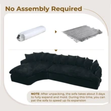 [NEW ARRIVED] [VIDEO PROVIDED] 127'' Large Sectional Sofa Elegant Curved Design High-Resilience Foam Ten Back Cushions L-Shape Left Sofa No Assembly Required Black -Soft Corduroy Fabric - Black + Polyester + Upholstered + Foam + 4 Seat1 - View 4